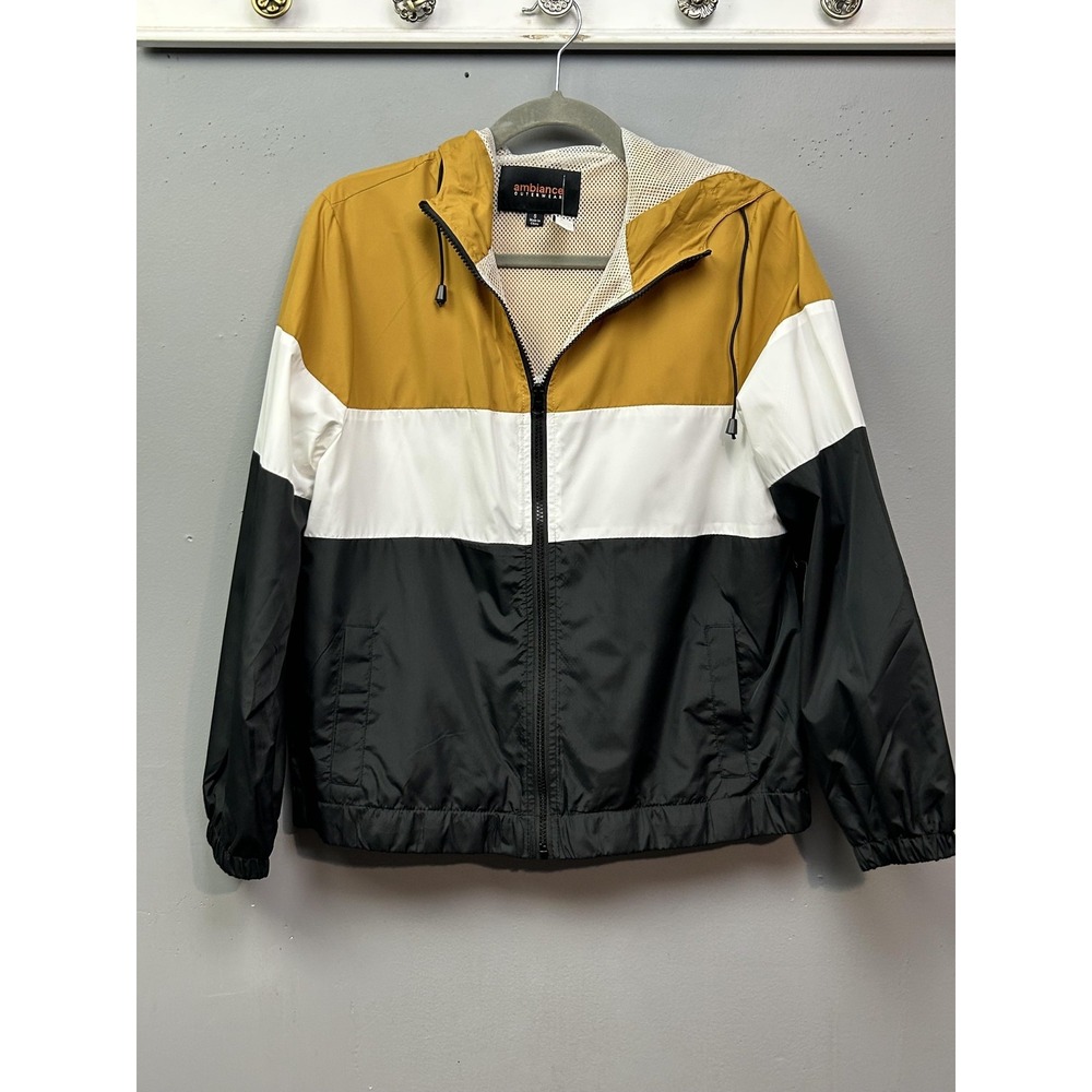 Ambiance Outerwear Jacket Womens Small Colorblock Windbreaker Hooded Black White